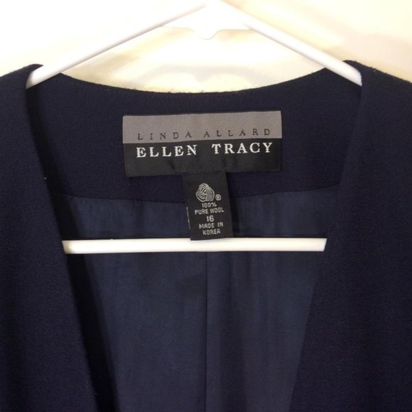 Linda Allred for ELLEN TRACY vintage 90's Navy Blue Blazer 100% wool EUC Size 16 - Picture 9 of 11